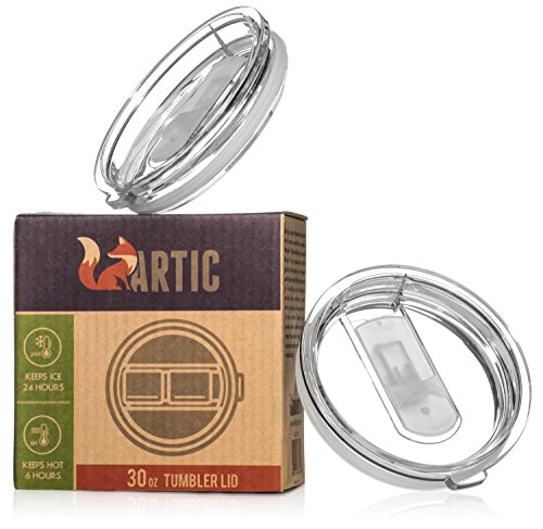 Articfox Slide Close Splash Proof Lid for 30 Oz Stainless Steel Double Wall Vacuum Insulated Tumbler - fits YETI, RTIC, Ozark Trail, and most other 30 Ounce Stainless Steel Tumblers - 2 Pack