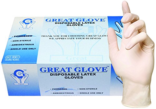 GREAT GLOVE 10000-XS-BX Food Safe Industrial Grade Glove, Latex, 4.5 mil - 5 mil, Lightly Powdered, Smooth, Natural Rubber Latex, X-Small, Natural (Pack of 100)