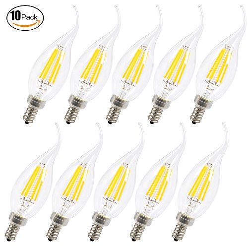SUNMEG C35T 6W LED Candelabra Bulb E12 Base,LED Filament Bulb Dimmable, 2700K Warm White, 360 Degree Beam Angle, Equivalent to Standard 60W Incandescent Chandelier Bulb (10 Pack)