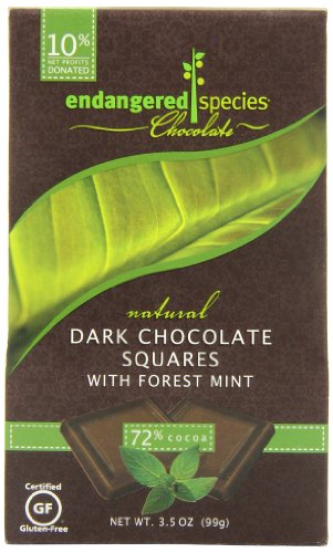 Endangered Species Rainforest, Natural Dark Chocolate (72%) with Forest Mint, 10-Count Individually Wrapped Pieces (Pack of 6)