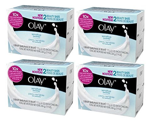 Olay Sensitive Unscented Beauty Bar 4 oz TwinPack (4 TwinPacks, Total 8 Beauty Bars)