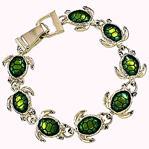 Silver Tone Green Turtle Tortoise Magnetic Clasp Charm Bracelet