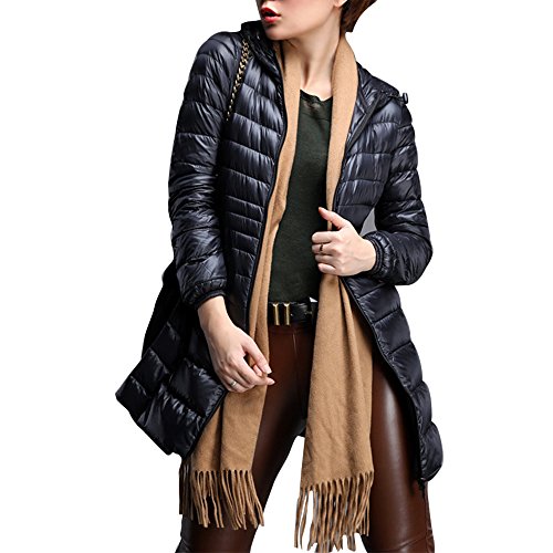 Women's Hooded Ultra-Lightweight Down Jacket Long Outwear Zip Puffer Coat