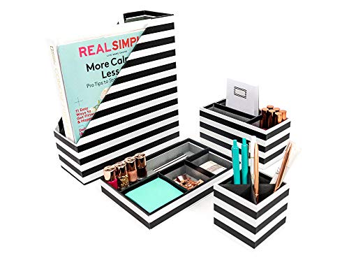 Algopix Similar Product 20 - Blu Monaco Black  White Stripes Desk