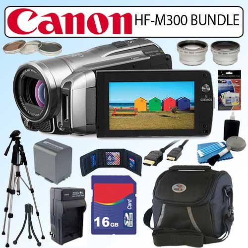 Canon VIXIA HF M300 HD 15x Optical Zoom Flash Memory Camcorder with 16GB Deluxe Accessory Bundle