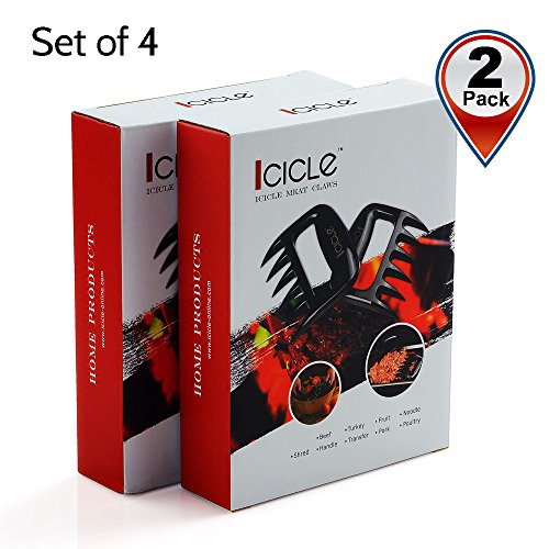 Icicle Outdoor Barbecue Grill Smoking Tool\Pulled Pork Shredder Claws (Set of 4,2 Packs), FDA Approved Heat Resist, Perfect for Fast Meat Shred Handle & Carve, Turn Lift Tong Pork Beef Brisket Poultry from Grill Smoker Oven or Slow Cooker Safely, BBQ Meat Handler Forks \ Bear Claw Paw for Kitchen, Black