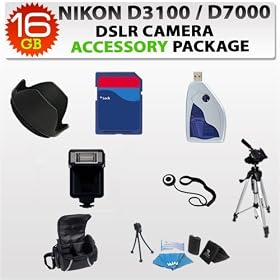 Advanced Accessory Kit for Nikon D3100, Nikon D7000 Digital SLR Camera Including 16gb Sdhc Memory Card, Lens Hood, Deluxe Case, Digital Flash, Tripod & Much More!!