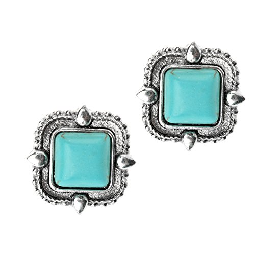 Ginasy Silver Plated Geometry Nature Turquoise Stud Earrings