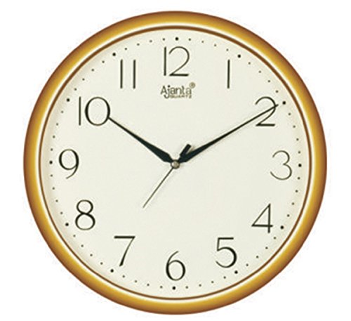 Ajanta Quartz Golden Ring Plastic Wall Clock (28 cm x 3.4 cm x 28 cm, Ivory)