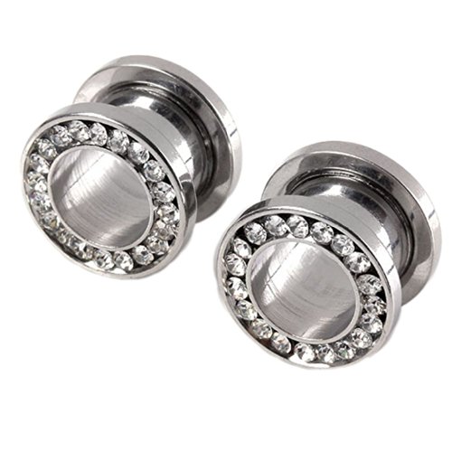 XIUFEN Punk Rhinestone Crystal Screw Tunnels Ear Expander Stretch Plugs Piercing Gauge