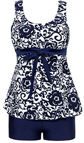 Tragarse Swimsuit Women's Plus Size Retro Two Piece Tankini Swimwear