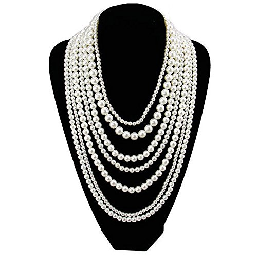 Multi Bling Long Multilayers Pearl Statement Choker Party Necklace