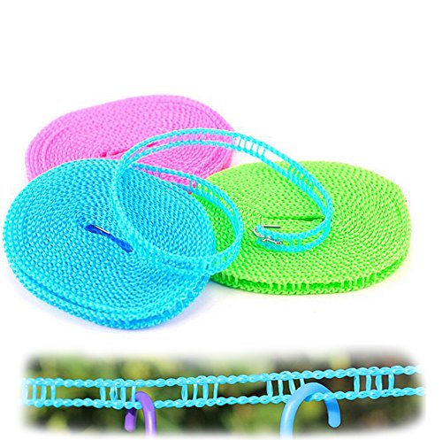 5 Meters Clothes Line, Marrywindix Outdoor Travel Portable Windproof Clothesline Clothes Cord Laundry Rope for Dormitory & Balcony Color Random