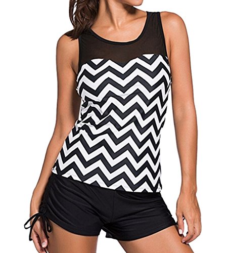 Eternatastic Women Wave Printed Tankini With Boyshort Bikini Set
