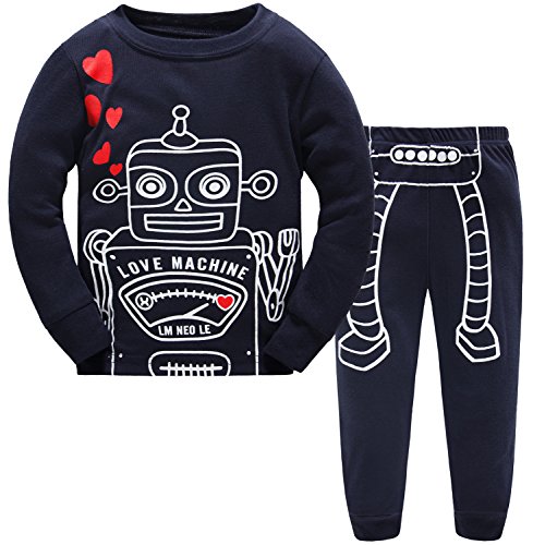 Hugbug Toddler Boys Super Cute Robot Heart Pajama Set 2-7T