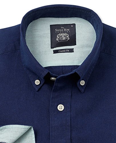 

Savile Row Men's Navy Linen Cotton Blend Casual Shirt