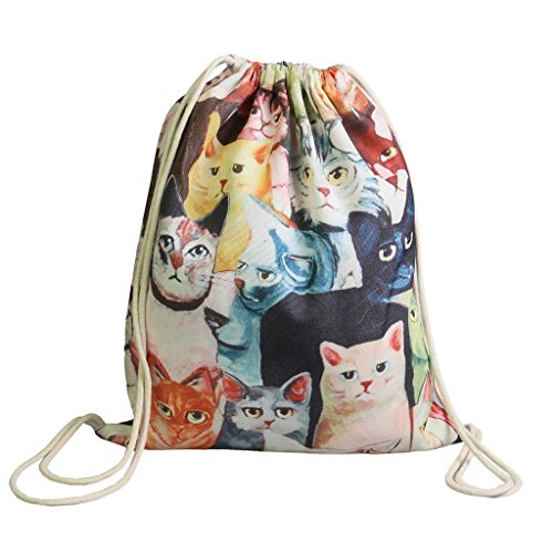 Canvas Drawstring Bag Cartoon Printed Backpack School Bags Shopping Sackpack