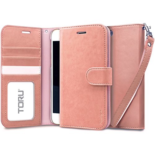 iPhone 6 Plus Case, TORU [Prestizio Wallet] iPhone 6S Plus Wallet Case with [CARD SLOT][ID HOLDER][KICKSTAND][WRIST STRAP] - Premium Wristlet Leather Flip Cover Case for iPhone 6/6S Plus - Pink