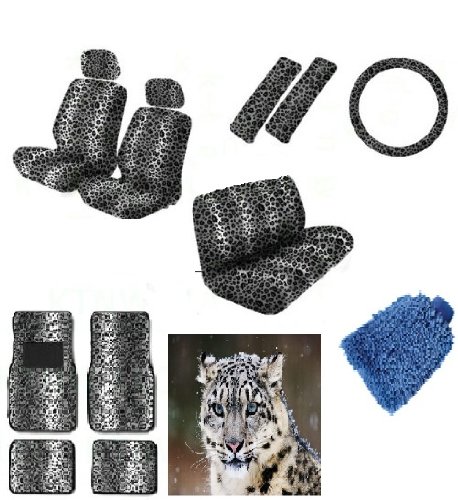 Detail of New Premium Grade 16 pieces Snow Leopard Interior Seat Cover