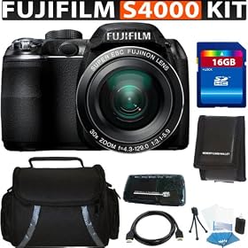 Fujifilm FinePix S4000 14 MP Digital Camera with Fujinon 30x Super Wide Angle Optical Zoom Lens and 3-Inch LCD + 16GB Premium Accessory Kit