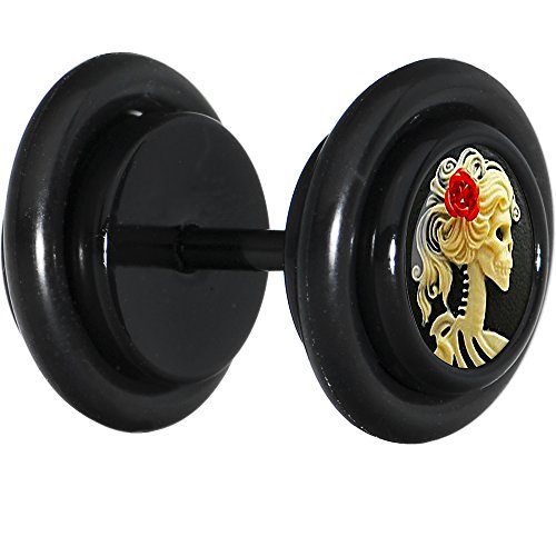 Body Candy Black Stainless Steel Red Rose Skeleton Cameo Cheater Plug Pair