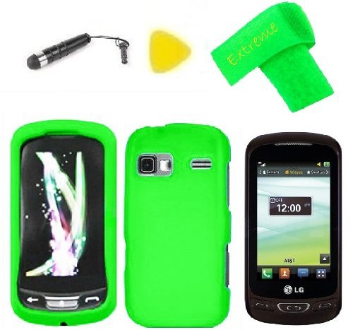 Hard Case Phone Cover + Extreme Band + Stylus Pen + LCD Screen Protector + Yellow Pry Tool for LG Xpression 2 C410 (Neon Green)