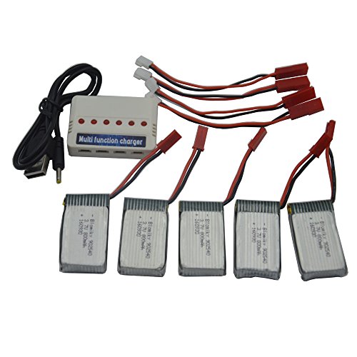 Blomiky 5 3.7v 800mah 25C Battery and charger for Holy HS110W HS200W Stone X300C X400C MJX X400 X800 RC Quadcopter Drone X400 Battery 5 pack