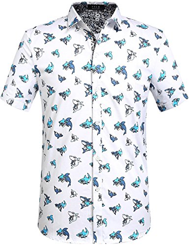 SSLR Men's Straight Fit Short Sleeve Shark Prints Shirt