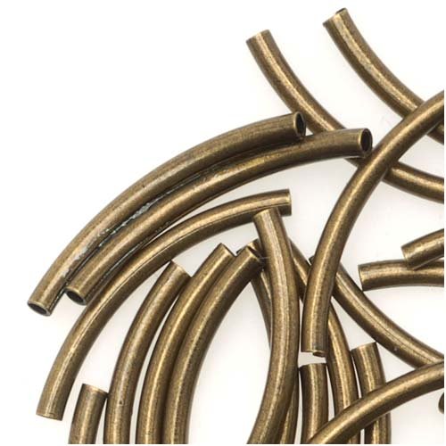 Antiqued Brass Curved Tube Noodle Beads 15mm (50 Beads)