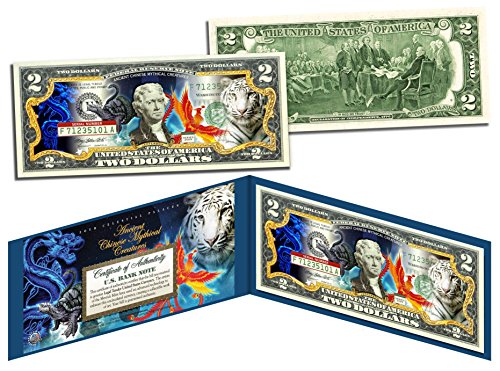 ANCIENT CHINESE MYTHICAL CREATURES Colorized $2 Bill US Legal Tender Lucky Money