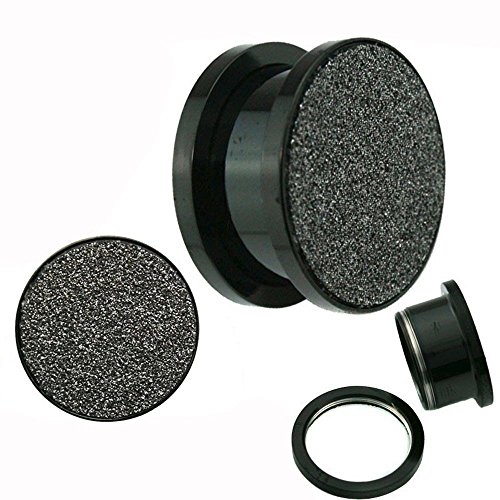 Sandpaper Top Texture Screw Fit Titanium Anodized Black Surgical Steel Ear Plugs