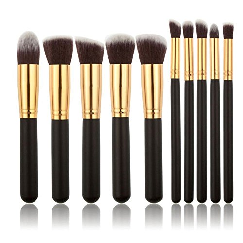 Dealzip Inc® Quality Synthetic Professional Makeup Brush Set Cosmetics Foundation Blending Blush Face Powder Brush Makeup Brush Kit(10pcs, Golden Black)