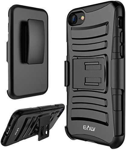iPhone 7 Case, E LV iPhone 7 - Belt Swivel Clip / Kickstand - Dual Layer Armor Holster Defender Full Body Protective Case Cover for Apple iPhone 7 - [BLACK]