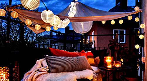10 Warm White Chinese Nylon Lantern String Lights 10.86 Feet Long - Mini Oriental Round Globes Indoor / Outdoor Connectable and Expandable up to 162 Feet / 150 Lights By Qualizzi