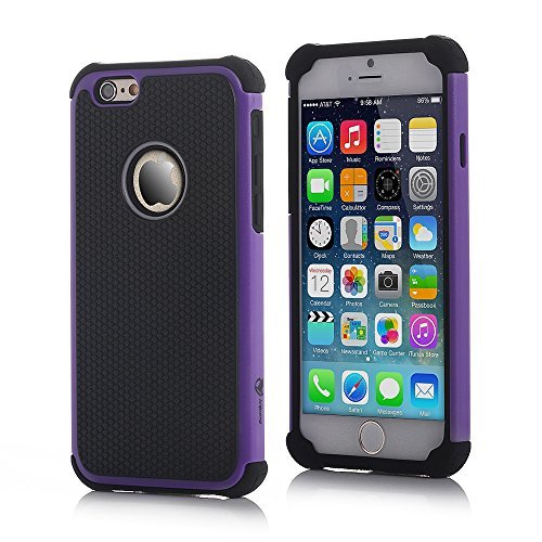 iPhone 6s Case, isYoung® Dual Layer Hard Bumper Full Body Protection Case Cover for Apple iPhone 6/6s 4.7 Inch + Screen Protector + Stylus (Purple+Black)