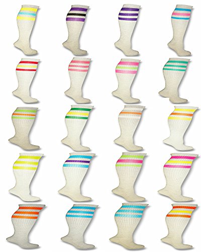 Gray Colored Knee High Tube Socks w/ Various Colored Stripes Team Sport Soccer