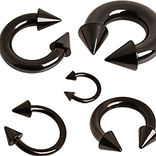 Black PVD Plated 316L Surgical Steel Horseshoe with Spikes (Sold Individually)