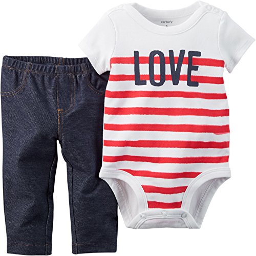 Carters Baby Girls 2-Piece Bodysuit & Jegging Set Love Red Stripe