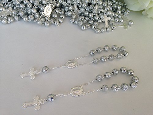 25 pc Baptism Favors Mini Rosaries Silver Plated/ Recuerditos De Bautismo/ Christening Favors/ Decenarios/ Decades/ Finger Rosaries