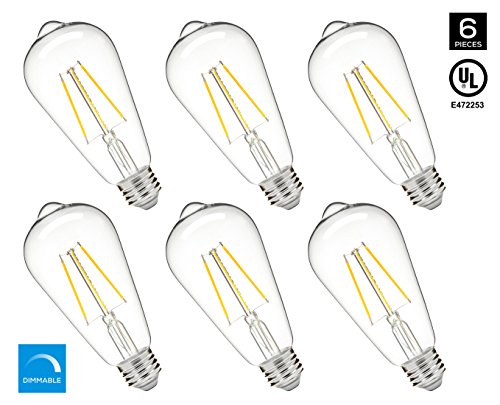 Hyperikon 5W Dimmable ST64 LED Vintage Filament Bulb, 500 lumen, 2300K, E26 Base, UL, Pack of 6