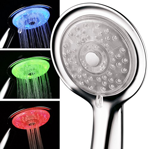 Luminex by PowerSpa 7-Color 4-Setting LED Handheld Shower Head with Air Jet LED Turbo Pressure-Boost Nozzle Technology. 7 vibrant LED...