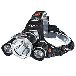 CrazyFire LEDヘッドライト　5000LM 3灯CREE XM-L T6 4モード 防水ヘッドランプ (1Ｔ6（白光）+2Ｒ5（白光）, 本体だけ)