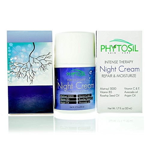 BEST Night Moisturizer for Face & Neck -Deeply Hydrates, Fights Wrinkles, Smooth Skin, Fights Acne. With Matrixyl 3000, 5% Niacinamide, Vitamin C & E, Argan Oil, Rosehip Seed Oil -Phytosil 1 oz