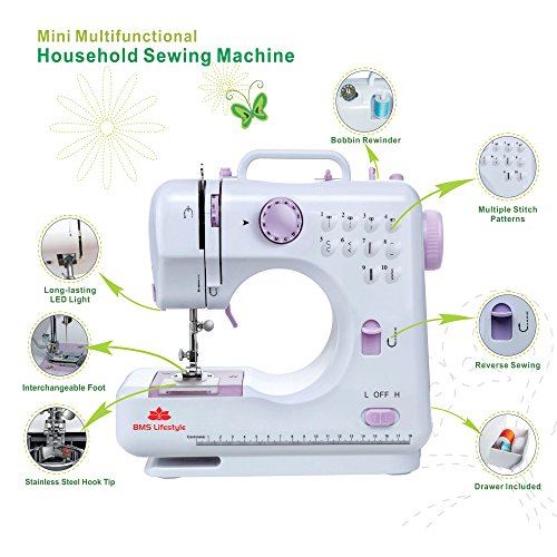 BMS Lifestyle 10in1 Multi-Function Portable Electric Sewing Machine With Demo CD (White , 1 Year Warranty)