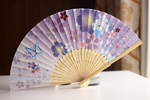 Japanese Silk Handheld Fan, with Bamboo and Dragonflies HF204
