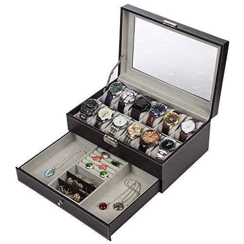 Algopix Similar Product 2 - Readaeer Black Leather 12 Watch Box