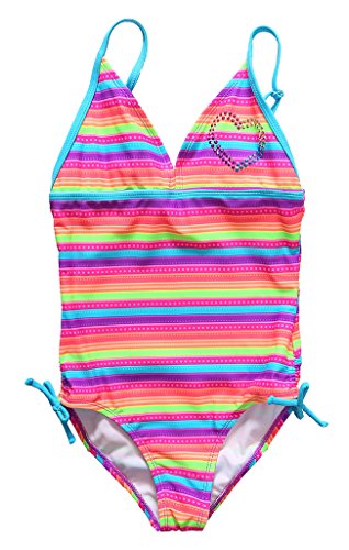 Attraco Big Girls Rainbow Stripe Splice One Piece Swimsuit Swimwear