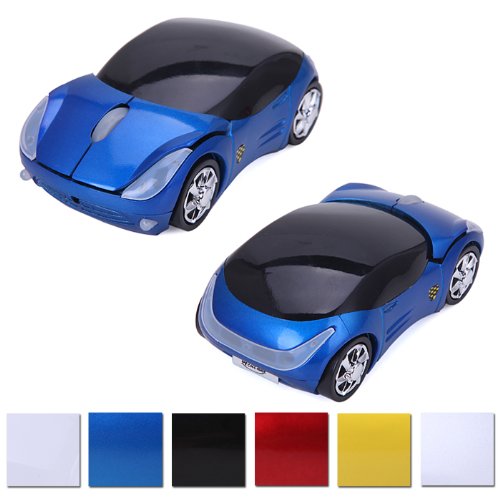 HDE Cool Sports Car Wireless Optical Mouse w/ Silver Chrome Rims (California Blue)