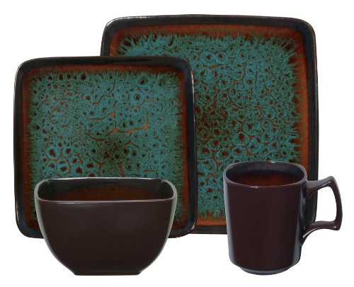 thumbnail image 2 of Gibson Soho Lounge Square Dinnerware Set - Reactive Glaze Stoneware For 4 (Sapphire Blue) 2 of 10