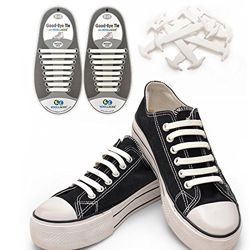Homeout 1 Set(16pcs) No Tie Silicon Shoelaces - Colorful (White, 16pcs/Adults)
